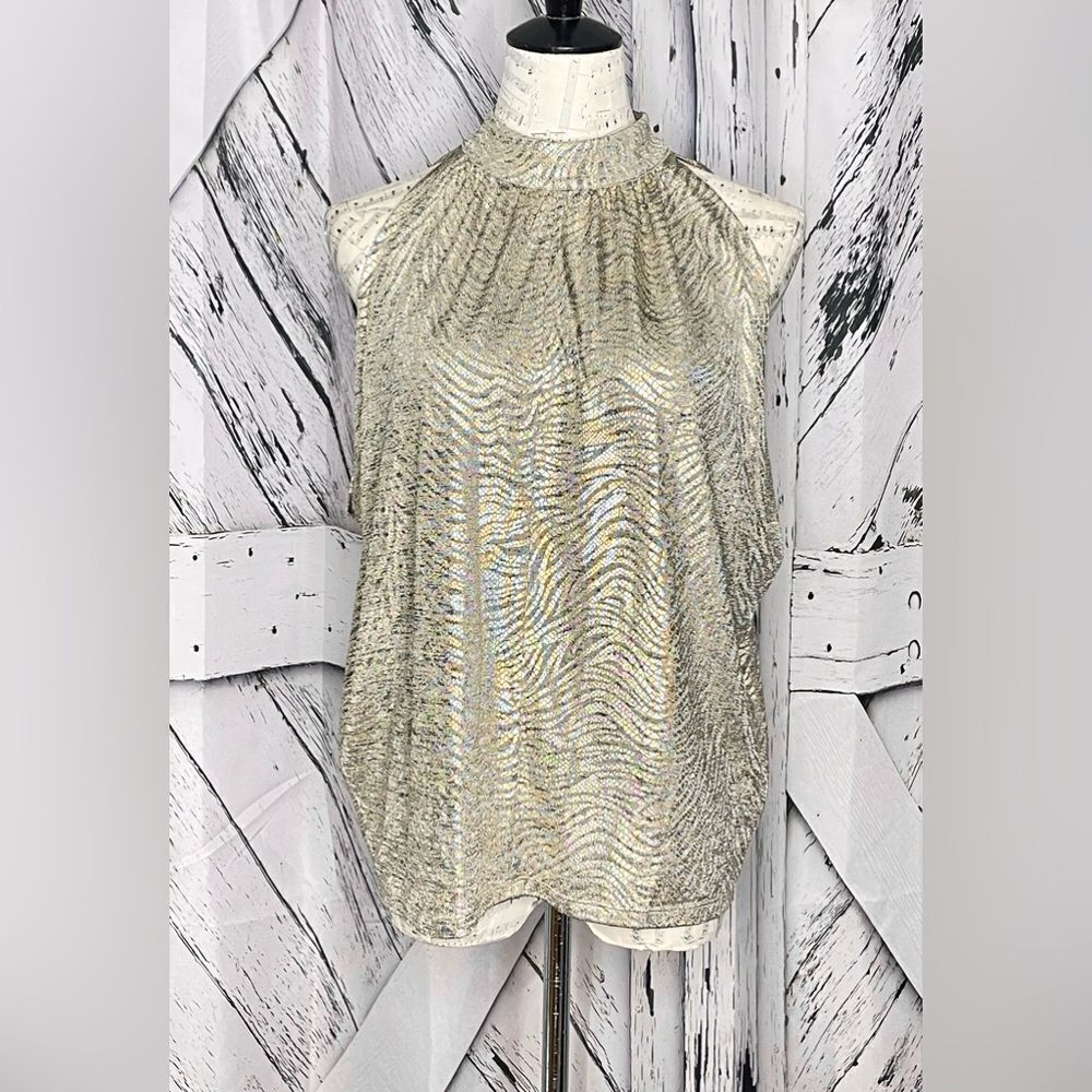 Anthropologie Sunday In Brooklyn Gold Metallic Shimmer Halter Top M